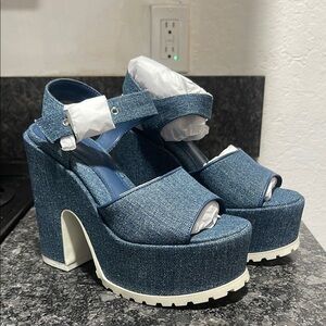 Stylish Denim Platform Heels Jordina Ankle Strap Sandals